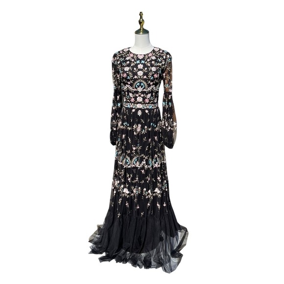 Mac Duggal 35111 Floral Embellished Embroidered Gown Blouson Sleeves Size 6 NWT - Picture 1 of 12